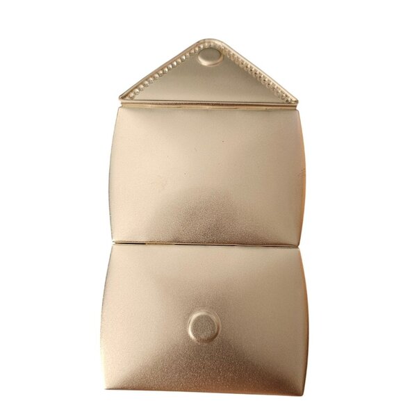 Gold Compact Mirror With Rhinestone Trim & Organza Bag For Purse Or Travel - Picture 7 of 7